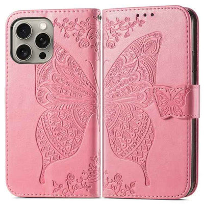Butterfly Love Flower Embossed Leather Phone Case