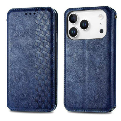 Cubic Grid Pressed Magnetic Leather Phone Case