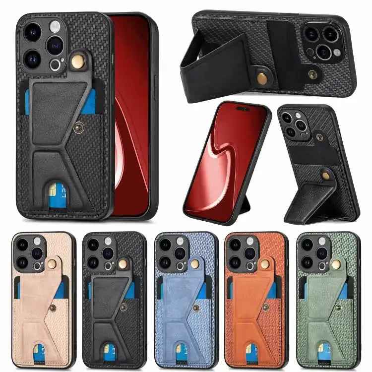 Carbon Fiber Wallet Flip Card K-shaped Holder Phone Case