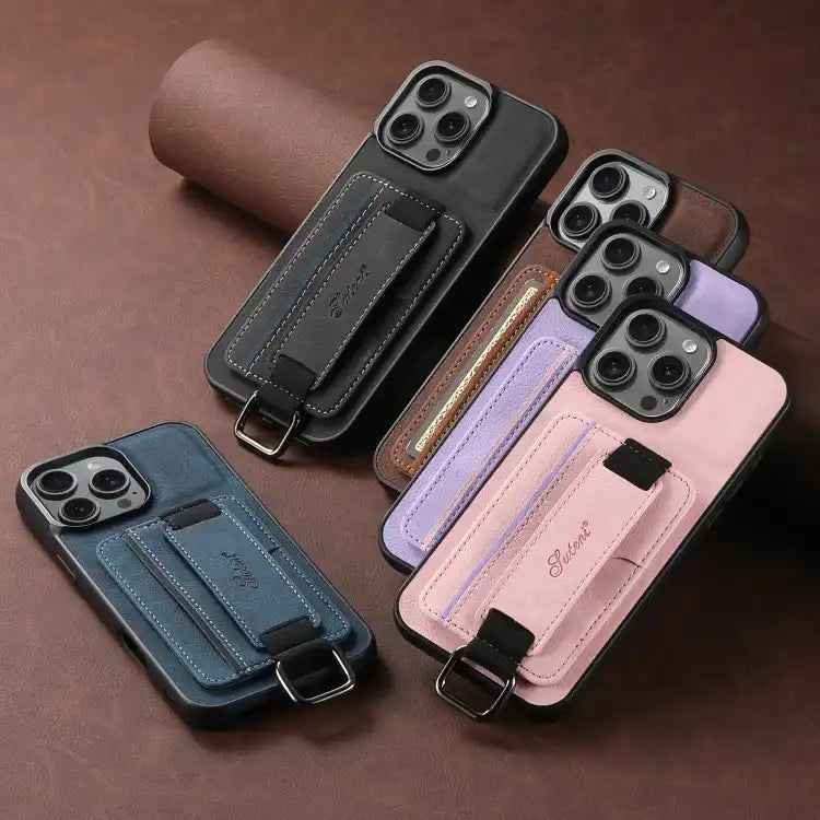 Suteni H13 Litchi Leather Wrist Strap Wallet Back Phone Case