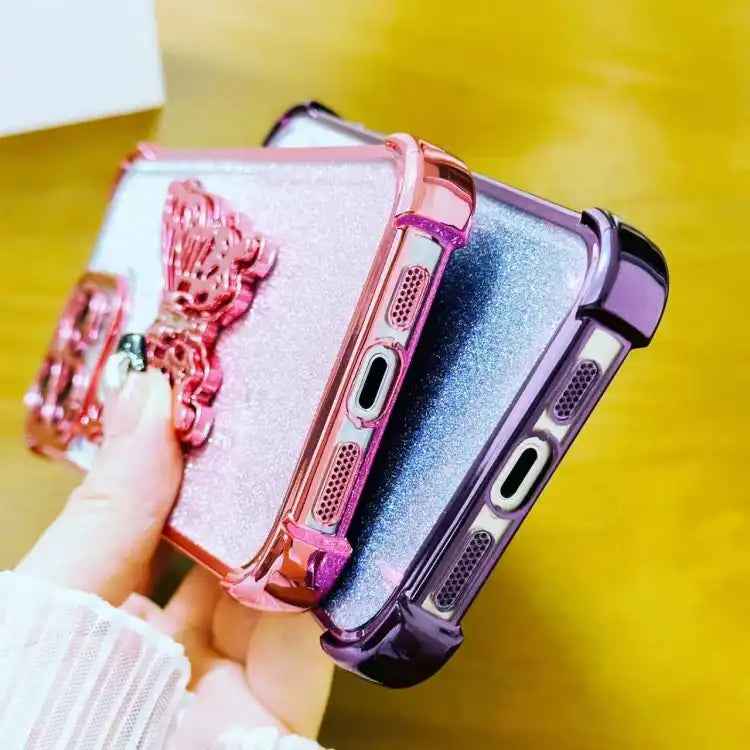 Electroplated Glitter 3D Butterfly Four-corner Shockproof TPU Phone Case