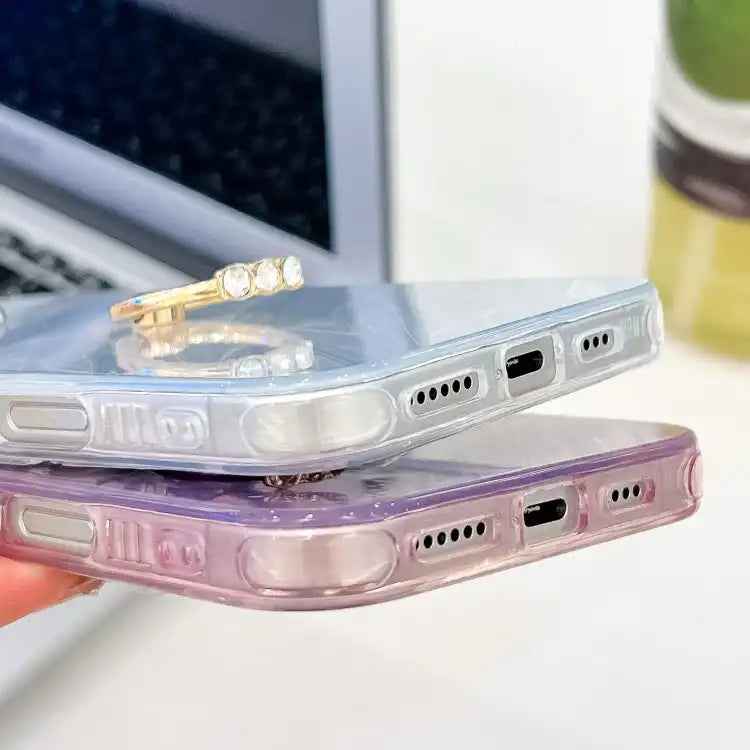 Plating Glitter Texture Ring Holder TPU Phone Case with Lens Film