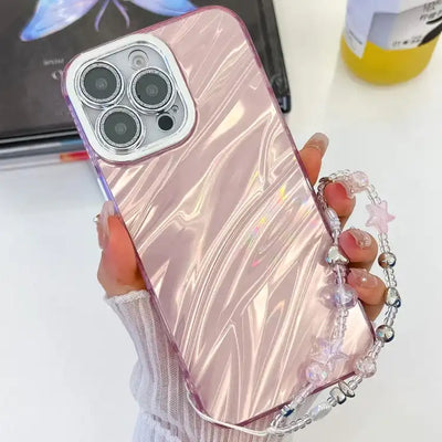 Plating Glitter Texture Chain Wristband TPU Phone Case with Lens Film