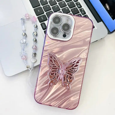 Plating Glitter Lens Film Texture Butterfly Holder Wristband Phone Case