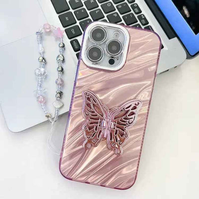 Plating Glitter Lens Film Texture Butterfly Holder Wristband Phone Case