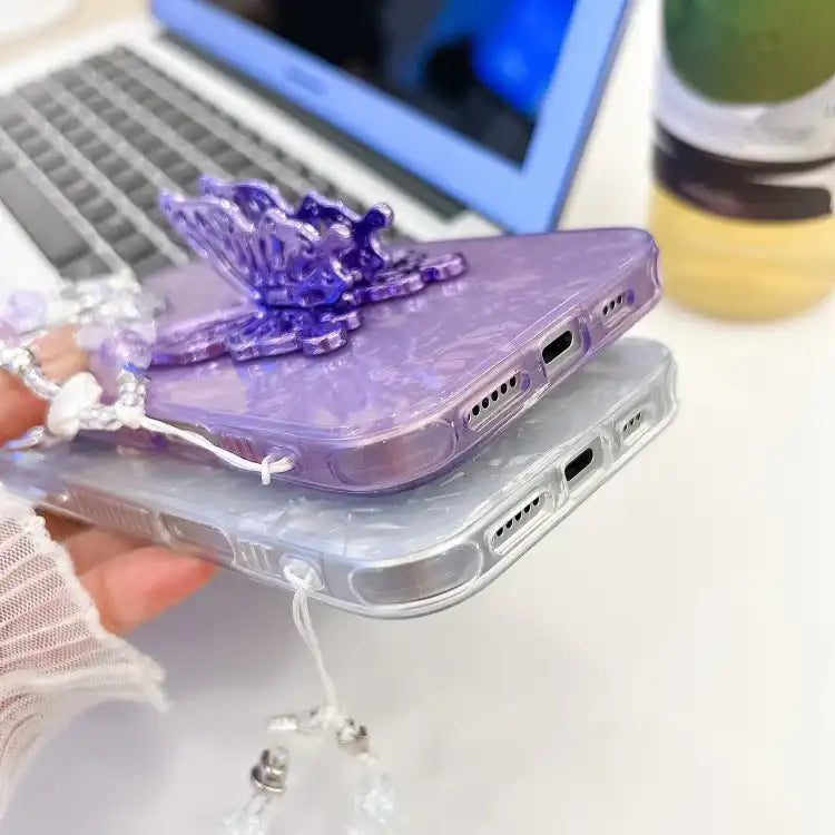 Plating Glitter Lens Film Texture Butterfly Holder Wristband Phone Case