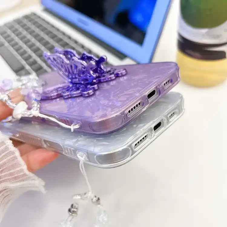 Plating Glitter Lens Film Texture Butterfly Holder Wristband Phone Case