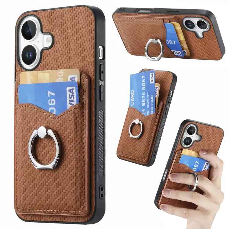 Carbon Fiber Card Wallet Ring Phone Case