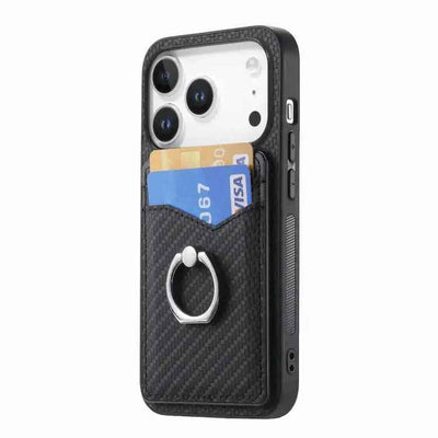 Carbon Fiber Card Wallet Ring Phone Case