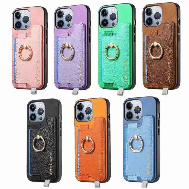 Retro Magsafe Cross Leather Ring Holder Card Bag Phone Case