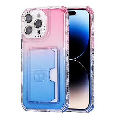 Gradient 3-in-1 Card Bag TPU Shockproof Phone Case