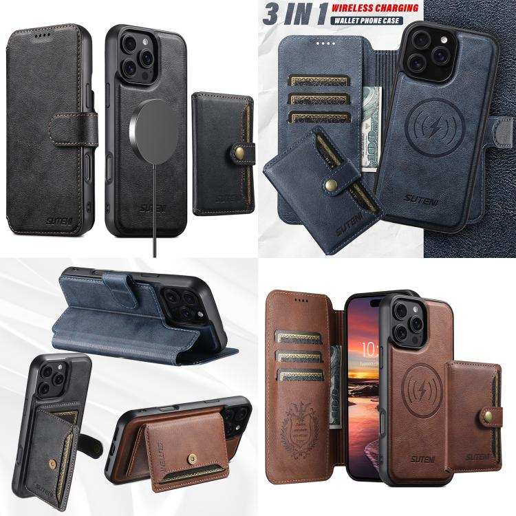 Suteni Q05S1 3-in-1 Detachable Wallet MagSafe Leather Phone Case