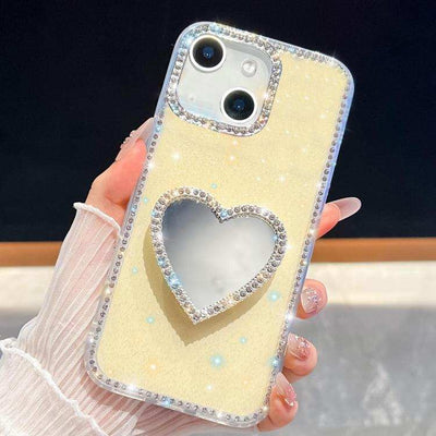 Diamond Glitter Mirror Heart Holder Phone Case