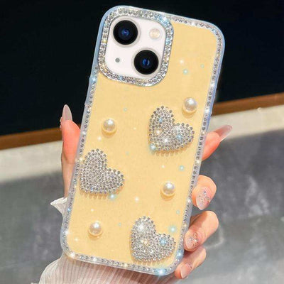 Diamond Glitter Pearl Heart Four-Corner Shockproof Phone Case