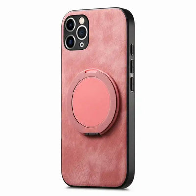 Retro Leather Rotation Round Holder Phone Case