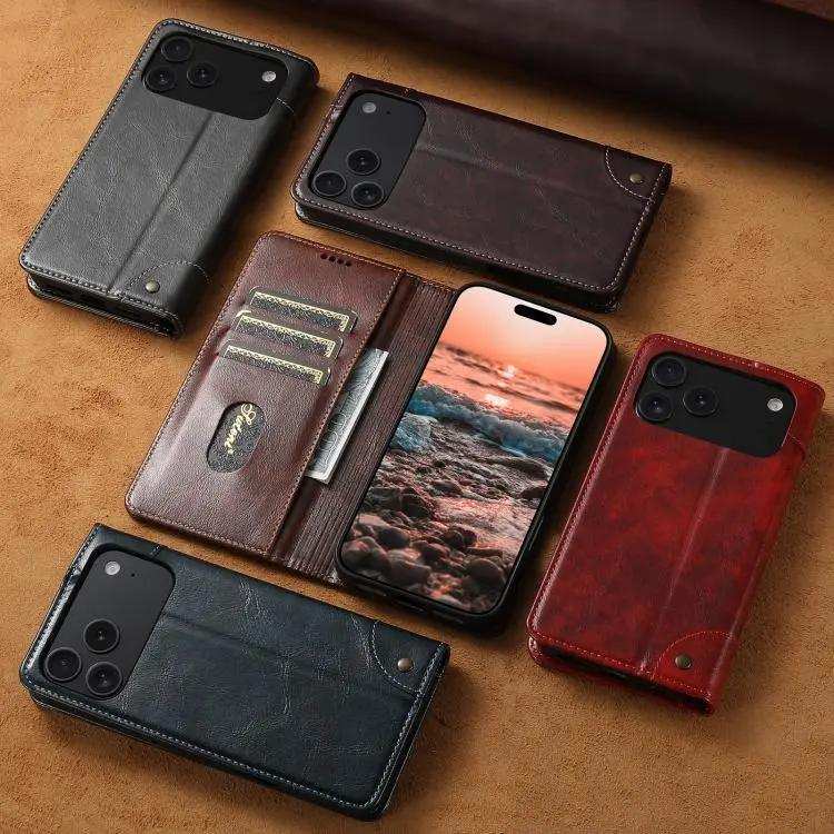 Suteni Baroque Calf Texture Buckle Wallet Leather Phone Case Suteni