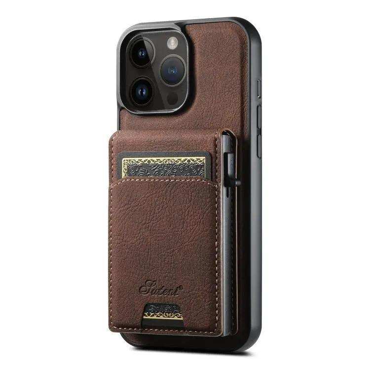 Suteni H19 Litchi Grain 2-in-1 MagSafe Removable Card Box Back Phone Case Suteni