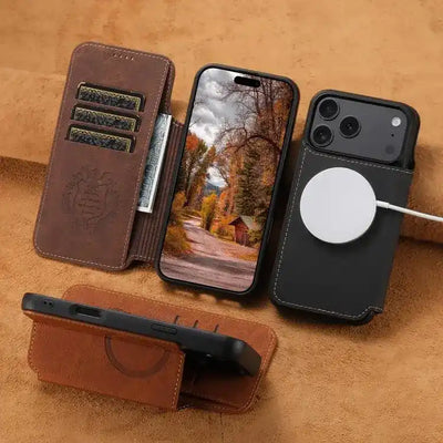 Suteni J06 Retro Matte Litchi Texture Leather MagSafe Phone Case Suteni