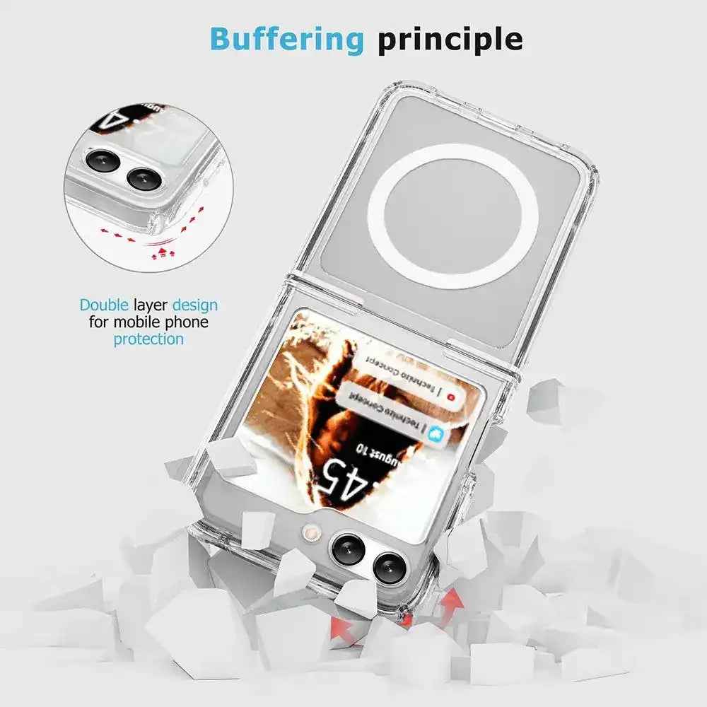 Ultimake Shockproof Transparent Case Cover With Magnetic Ring for Samsung Galaxy Z Flip7-Transparent
