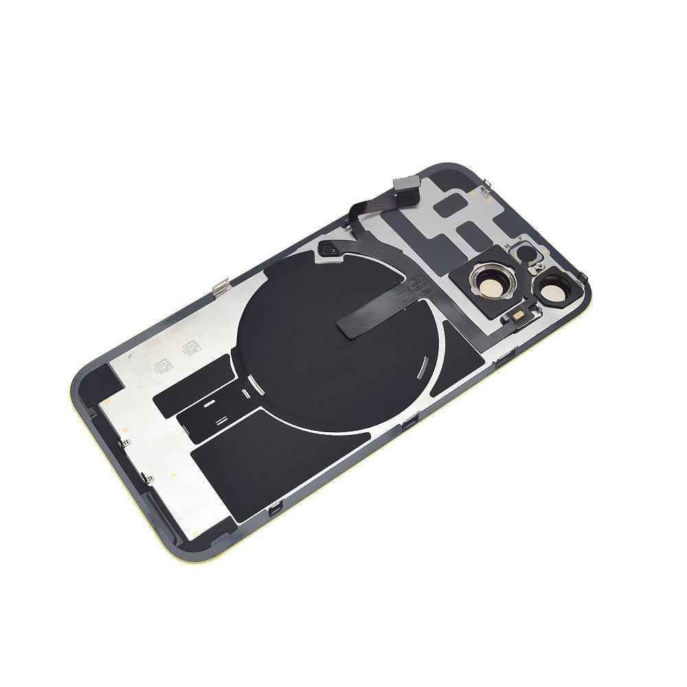 BQ7 Rear Cover Glass with Camera Lens Glass and Wireless NFC Charging with Flash Flex Cable for iPhone 14-Yellow