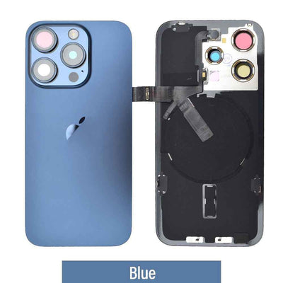 BQ7 Rear Cover Glass with Camera Lens Glass and Wireless NFC Charging with Flash Flex Cable for iPhone 15 Pro-Blue Titanium