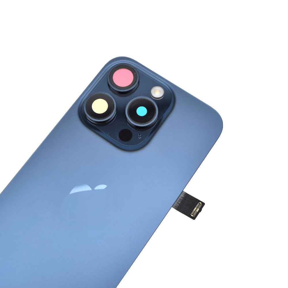 BQ7 Rear Cover Glass with Camera Lens Glass and Wireless NFC Charging with Flash Flex Cable for iPhone 15 Pro-Blue Titanium