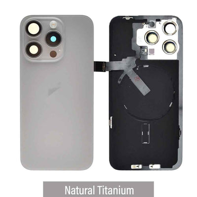 BQ7 Rear Cover Glass with Camera Lens Glass and Wireless NFC Charging with Flash Flex Cable for iPhone 15 Pro Max-Natural Titanium