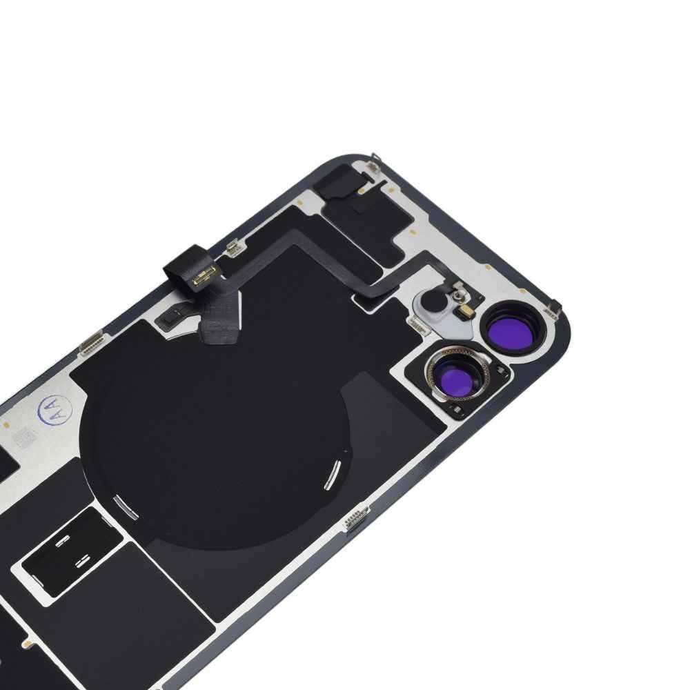 BQ7 Rear Cover Glass with Camera Lens Glass and Wireless NFC Charging with Flash Flex Cable for iPhone 16 Plus-Black