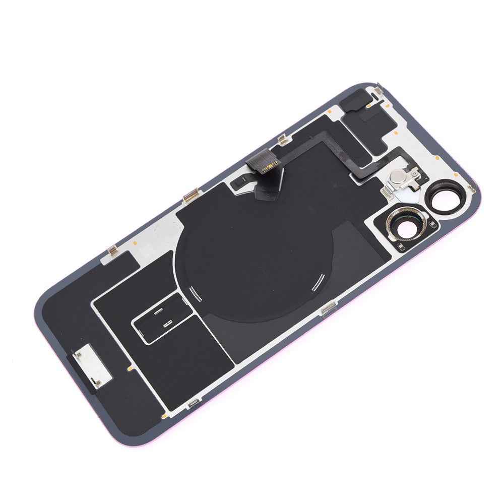 BQ7 Rear Cover Glass with Camera Lens Glass and Wireless NFC Charging with Flash Flex Cable for iPhone 16 Plus-Pink