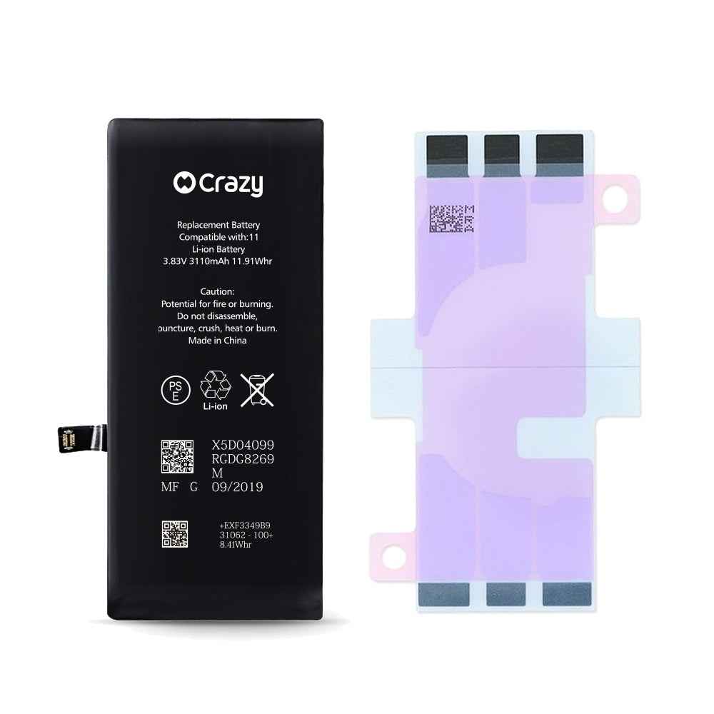Crazy Improved Quality- iPhone 11 Replacement Battery with Adhesive Strips 3110mAh (TI CHIP: 27546)