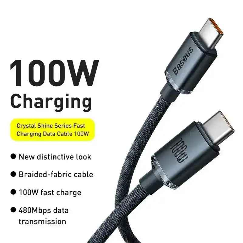 CW-FXP Baseus Crystal Shine Series Fast Charging Data Cable Type-C to Type-C 100W 1.2m-Black