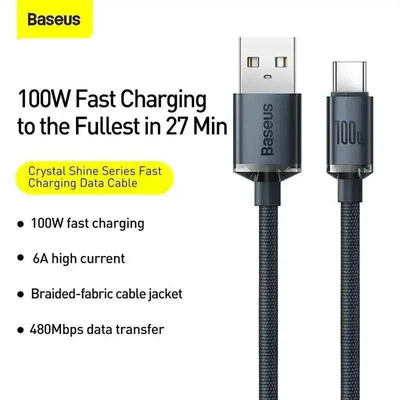 CW-FXP Baseus Crystal Shine Series Fast Charging Data Cable USB to Type-C 100W 1.2m-Black