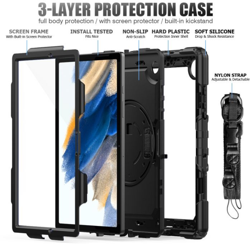 Pure Guardian 2 Case Samsung Tab A8 10.5 (2021) - Black With Lanyard And In-build Screen Guard - MyMobile