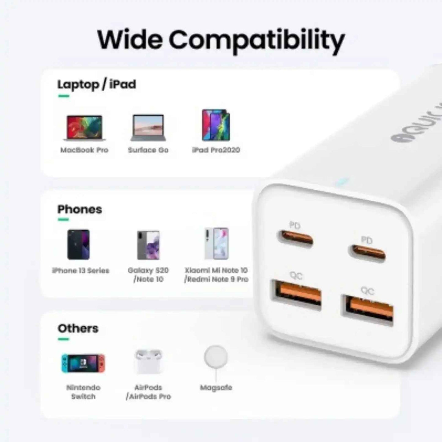 iQuick 100W 2*USB-A 2*USB-C 4-Port Charger Power Strip-White