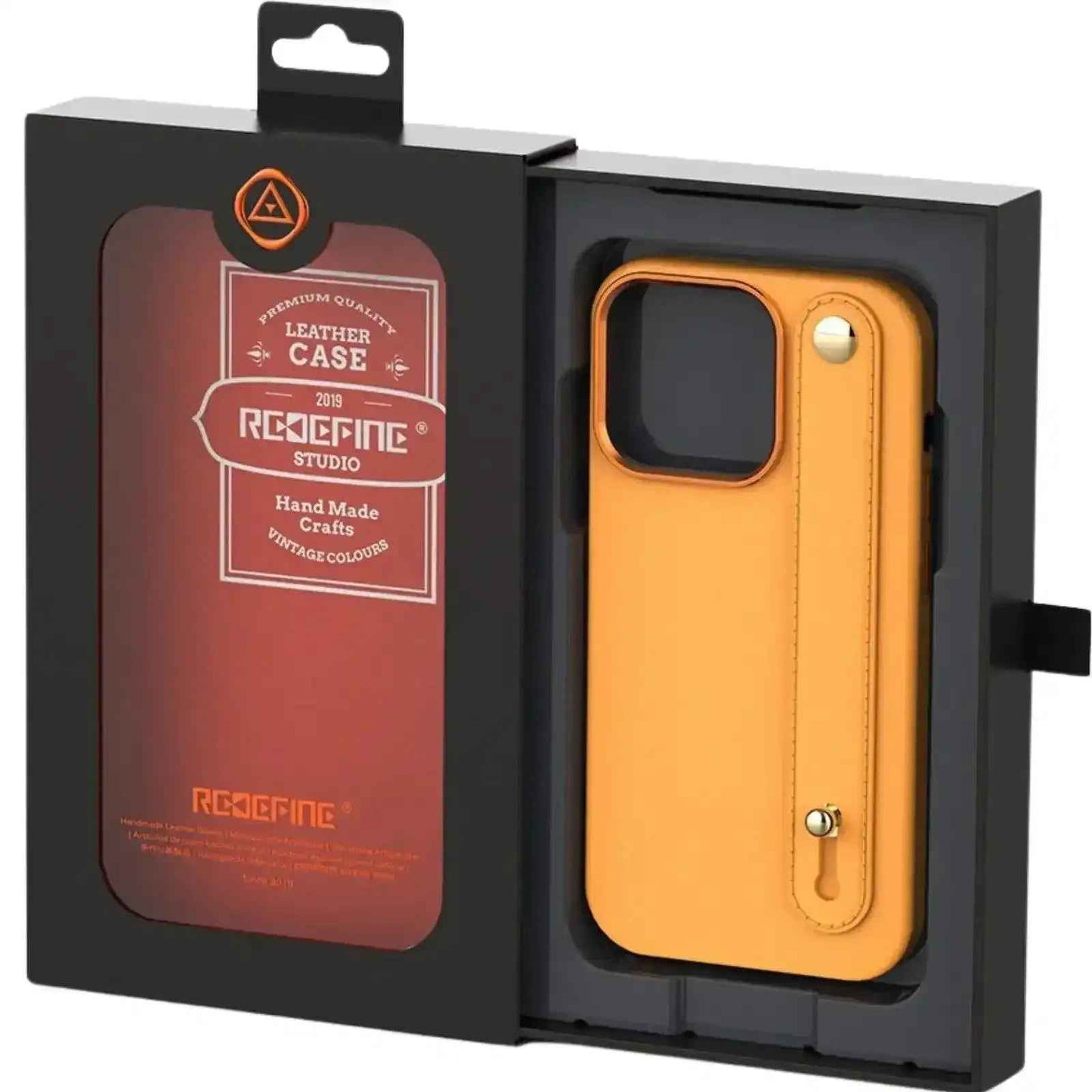 Redefine Metal Camera Lens Pu Leather Case With Hand Belt For Iphone 14 Pro Max