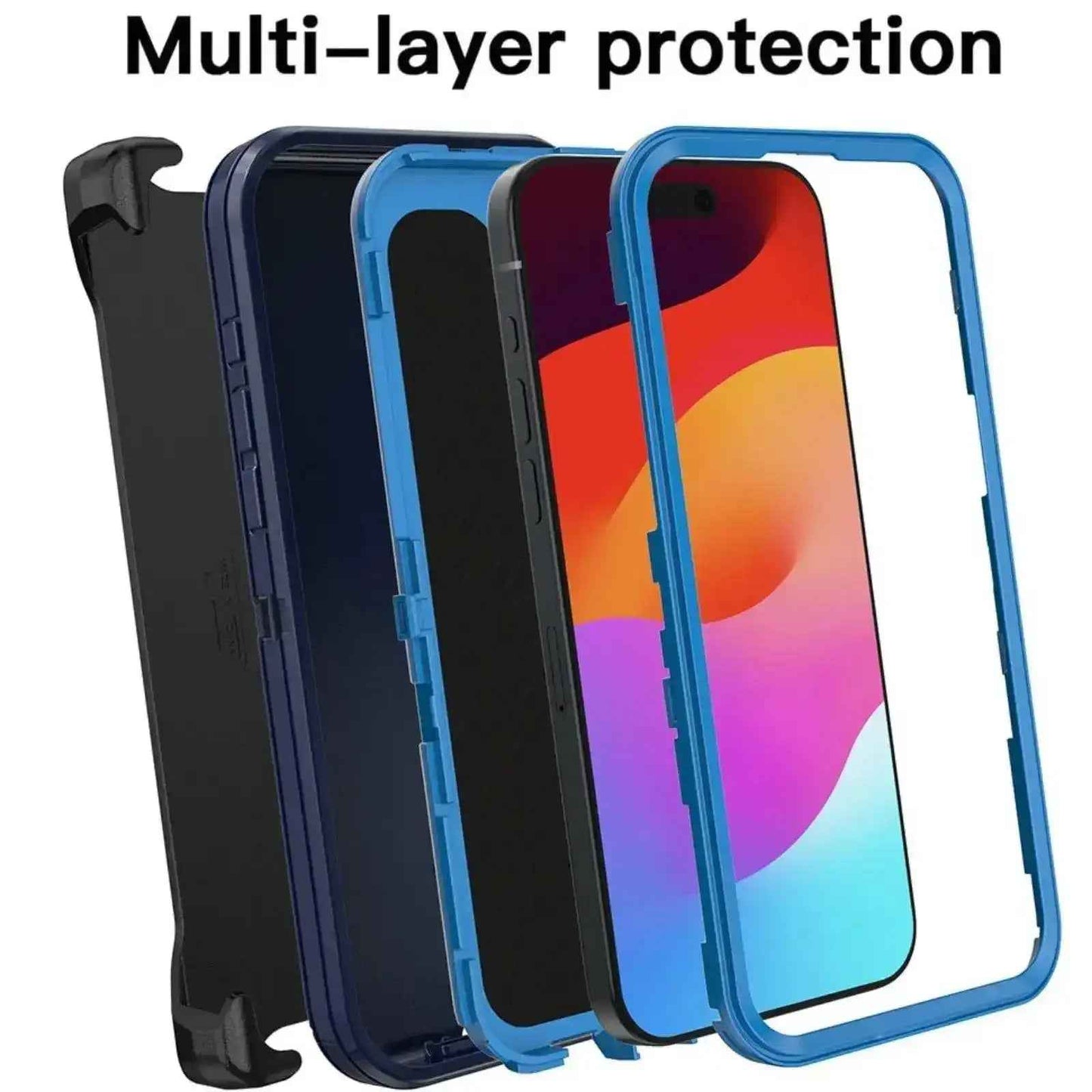 Shockproof Robot Armorr Hard Plastic Case with Belt Clip for iPhone 15 Plus