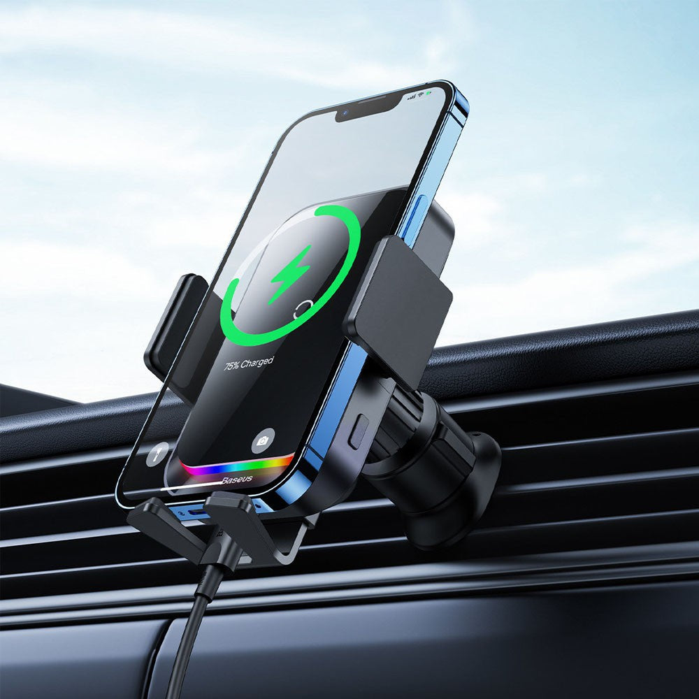Baseus Halo Car Phone Holder With 15W Induction Charger For A Sheet Of Paper