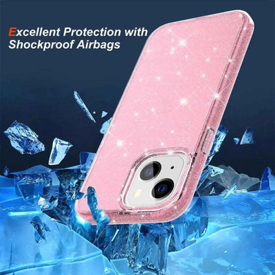 Ultimake Glitter Shockproof Case Cover for iPhone 15 Pink Clear