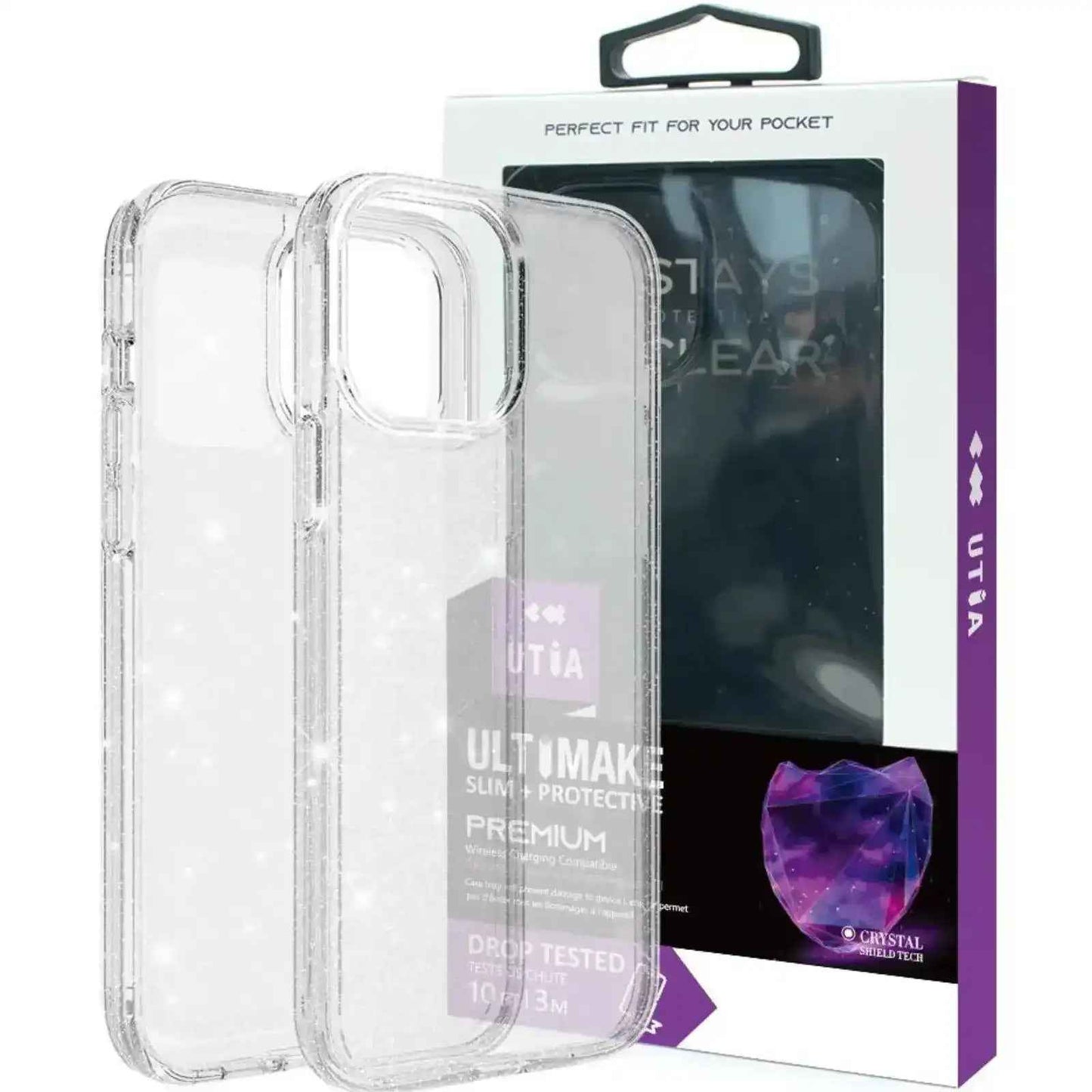 Ultimake Glitter Shockproof Case Cover for iPhone 15 Plus Clear