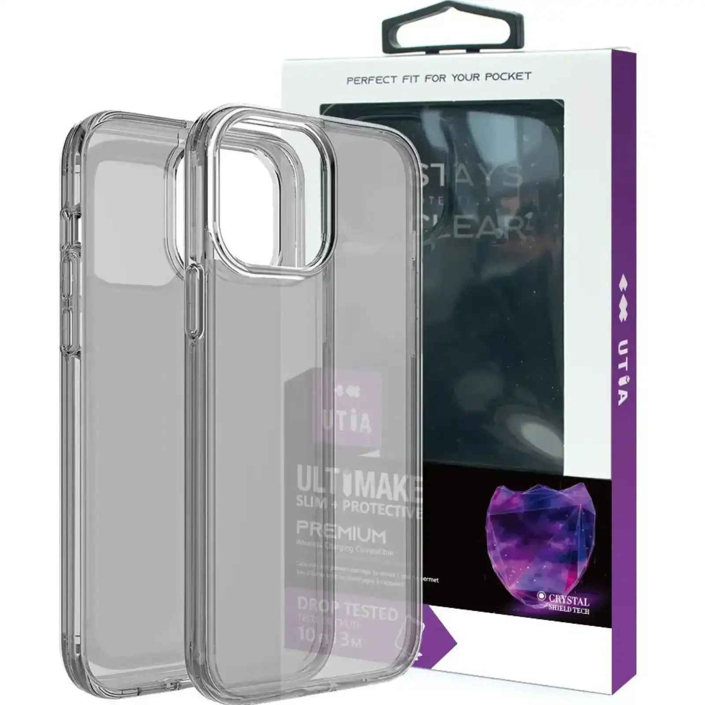 Ultimake Shockproof Case Cover for iPhone 15 Pro Black Clear