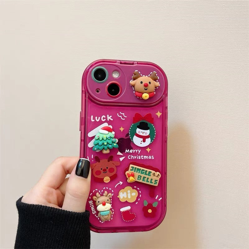 Plastic Christmas Stereo Doll Pendant Phone Case For iPhone 15