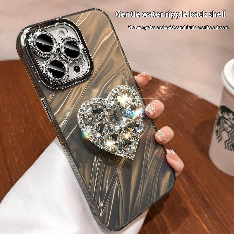 Lens Protector Rhinestone Love Bracket Phone Case For iPhone 16