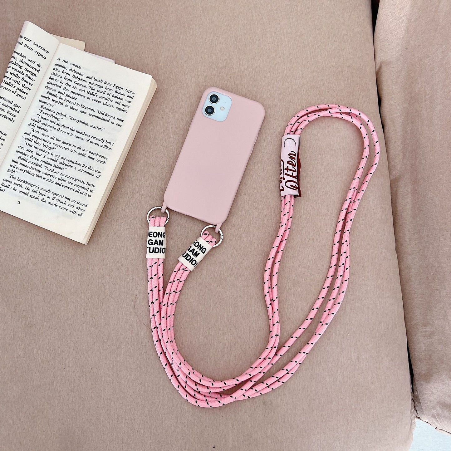 Long Diagonal Strap Liquid Silicone Phone Case For iPhone 14