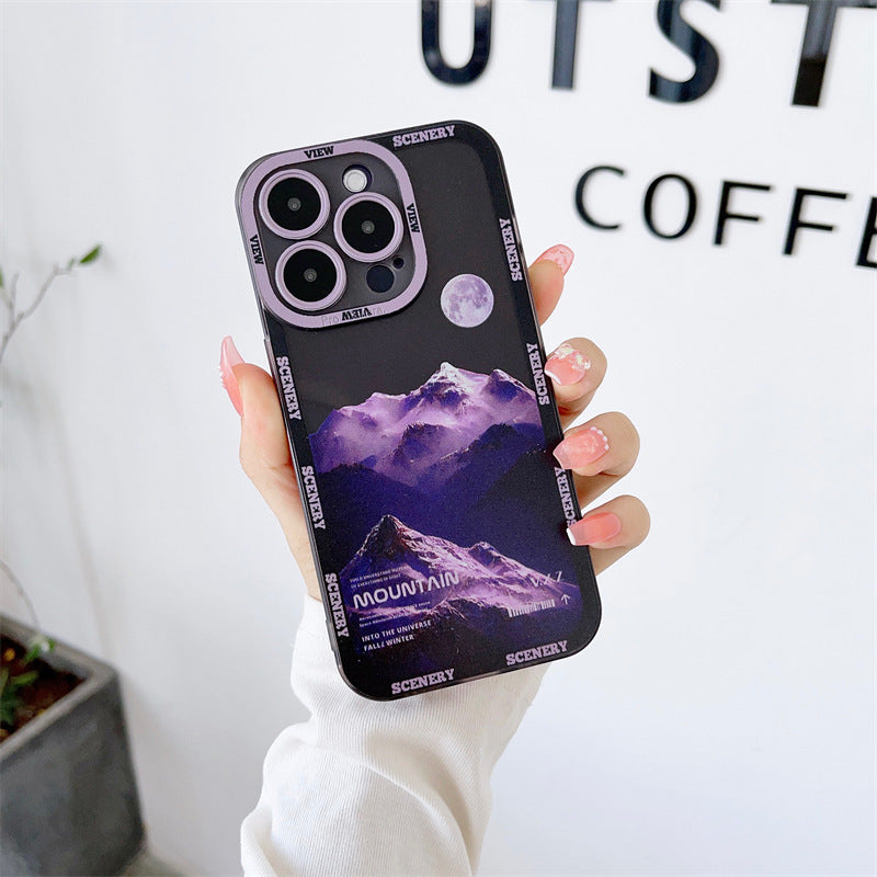 New Dark Purple Apple 14 Phone Case Landscape Mountain Peak - MyMobile