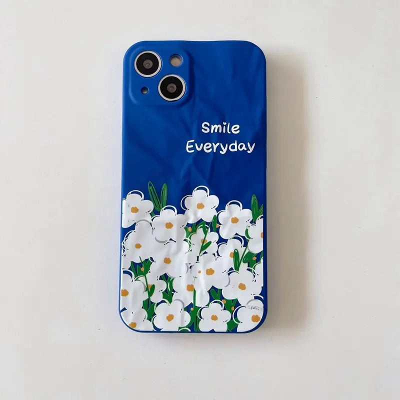 Simple Wrinkled Blue And White Flower Patch Silicone Phone Case Online Only