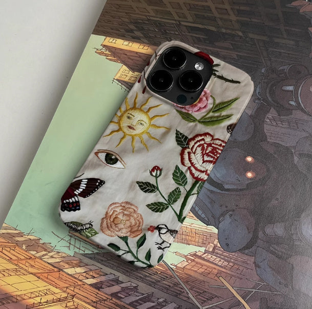 Embroidery Pattern Art Niche Applicable High Sense Cartoon Phone Case For iPhone 16