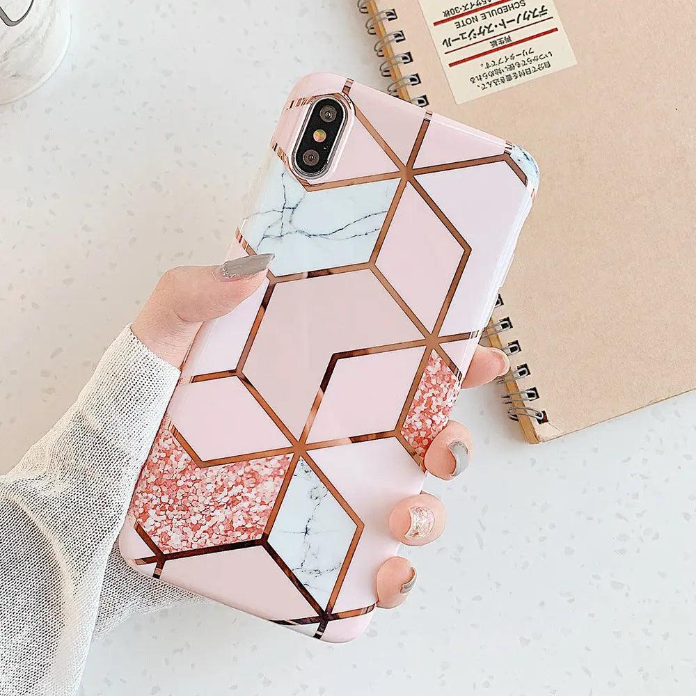 Compatible with Apple , Retro Geometric Marble Silicone Electroplated Mobile Phone Case Online Only