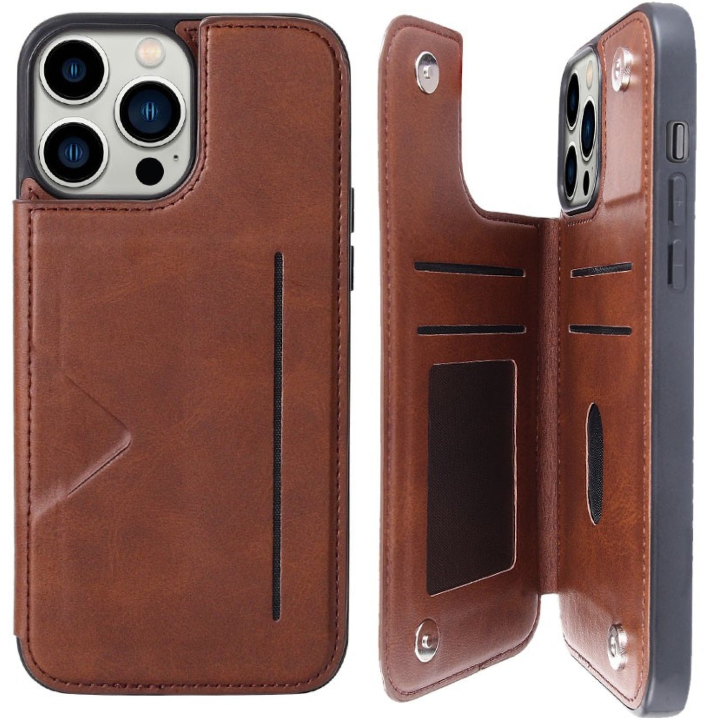 Hanman Back Flip Leather Wallet Shockproof Cover Case for iPhone 15 Plus