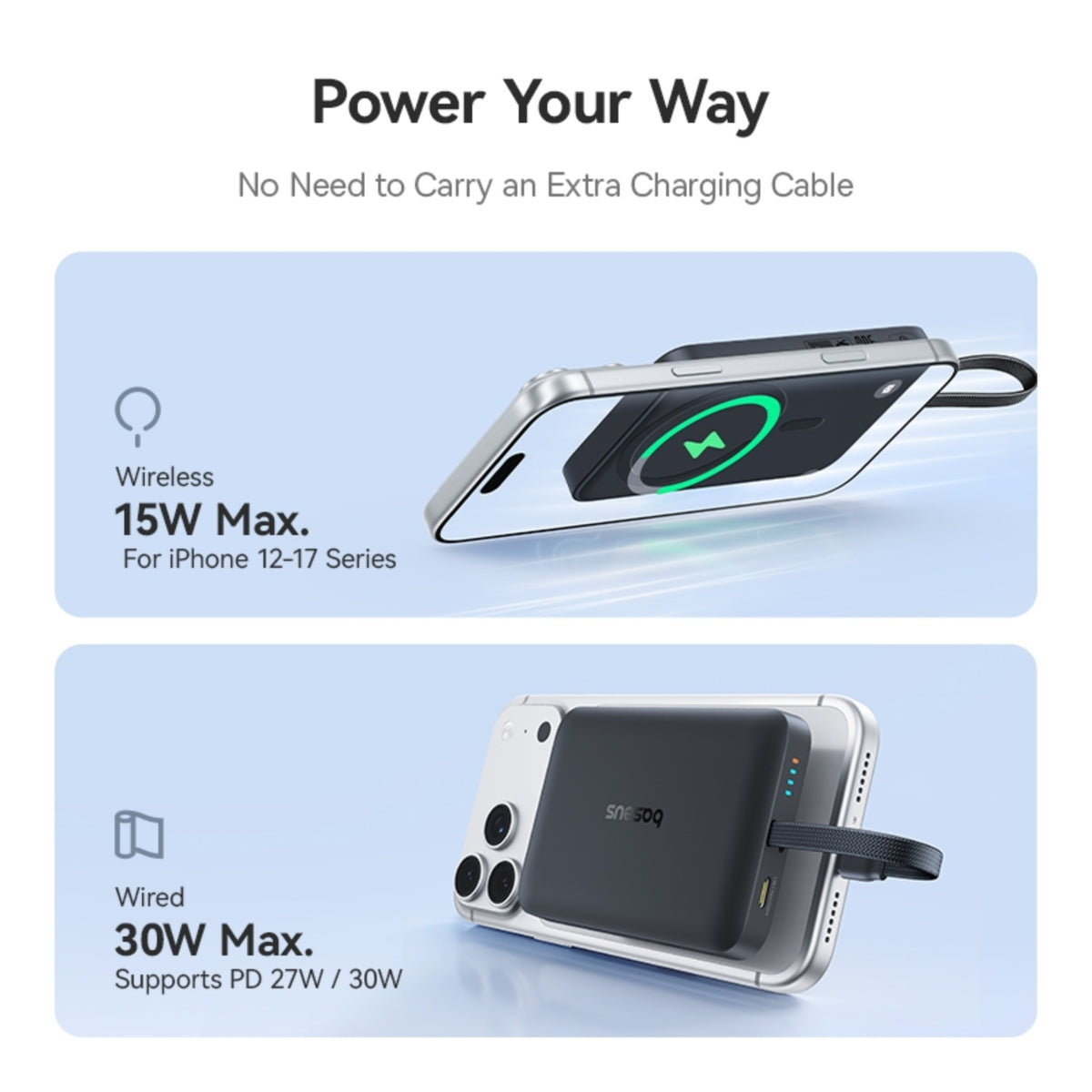 Baseus EnerFill FM11 Magnetic Power Bank with Built-in USB Cable 10000mAh 30W - MyMobile
