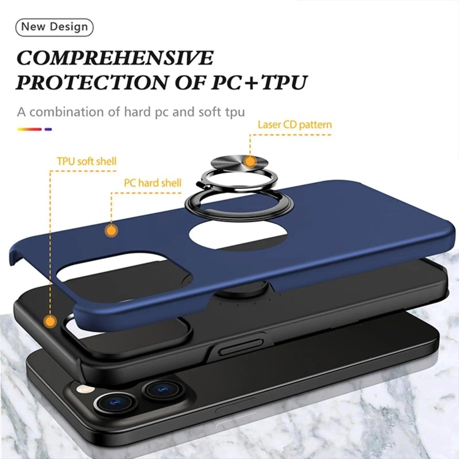 Magnetic Ring Holder Shockproof Cover Case for iPhone 15